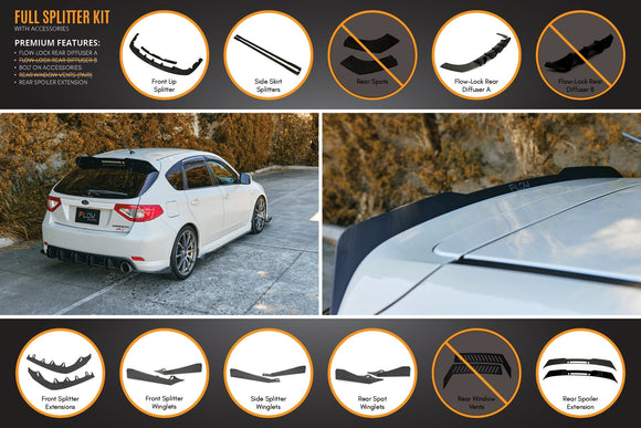 FLOW Designs  Impreza WRX/RS G3 Hatch PFL Full Lip Splitter Set - MODE Auto Concepts