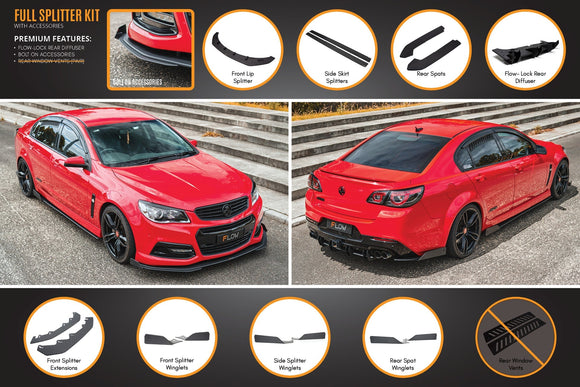 FLOW Designs  VF Commodore S1 Sedan Full Lip Splitter Set - MODE Auto Concepts