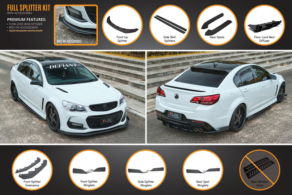 FLOW Designs  VF Commodore S2 Sedan Full Lip Splitter Set - MODE Auto Concepts