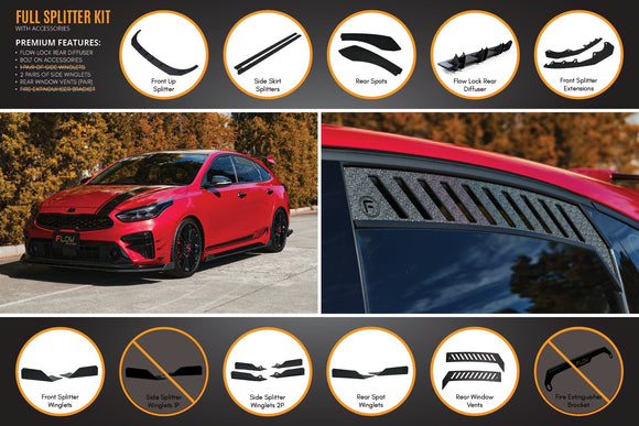FLOW Designs  Cerato GT Hatch PFL Full Lip Splitter Set - MODE Auto Concepts
