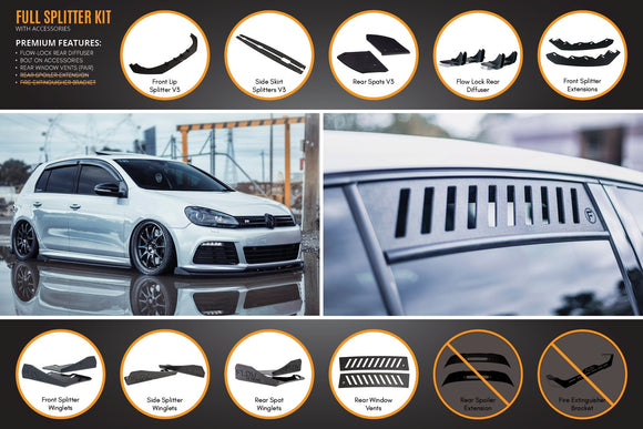 FLOW Designs  MK6 Golf R Full Lip Splitter Set WITHOUT Accessories - MODE Auto Concepts