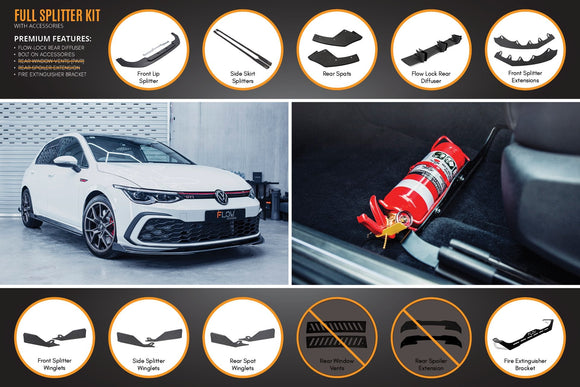 FLOW Designs  MK8 Golf GTI Full Lip Splitter Set - MODE Auto Concepts