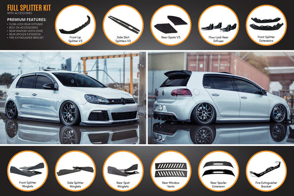 FLOW Designs  MK6 Golf R Full Lip Splitter Set WITHOUT Accessories - MODE Auto Concepts