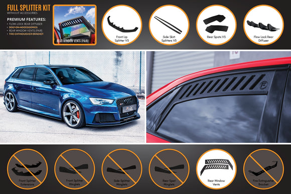 FLOW Designs  RS3 8V Sportback (Pre-Facelift) Full Lip Splitter Set - MODE Auto Concepts