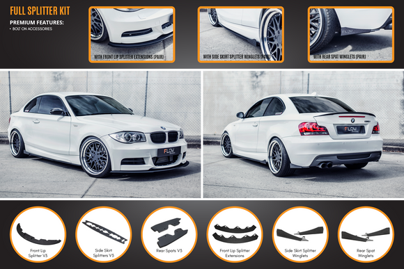 FLOW Designs  E82 M Sport Full Lip Splitter Set - MODE Auto Concepts