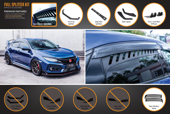 FLOW Designs  FK8 Civic Type R Full Lip Splitter Set - MODE Auto Concepts