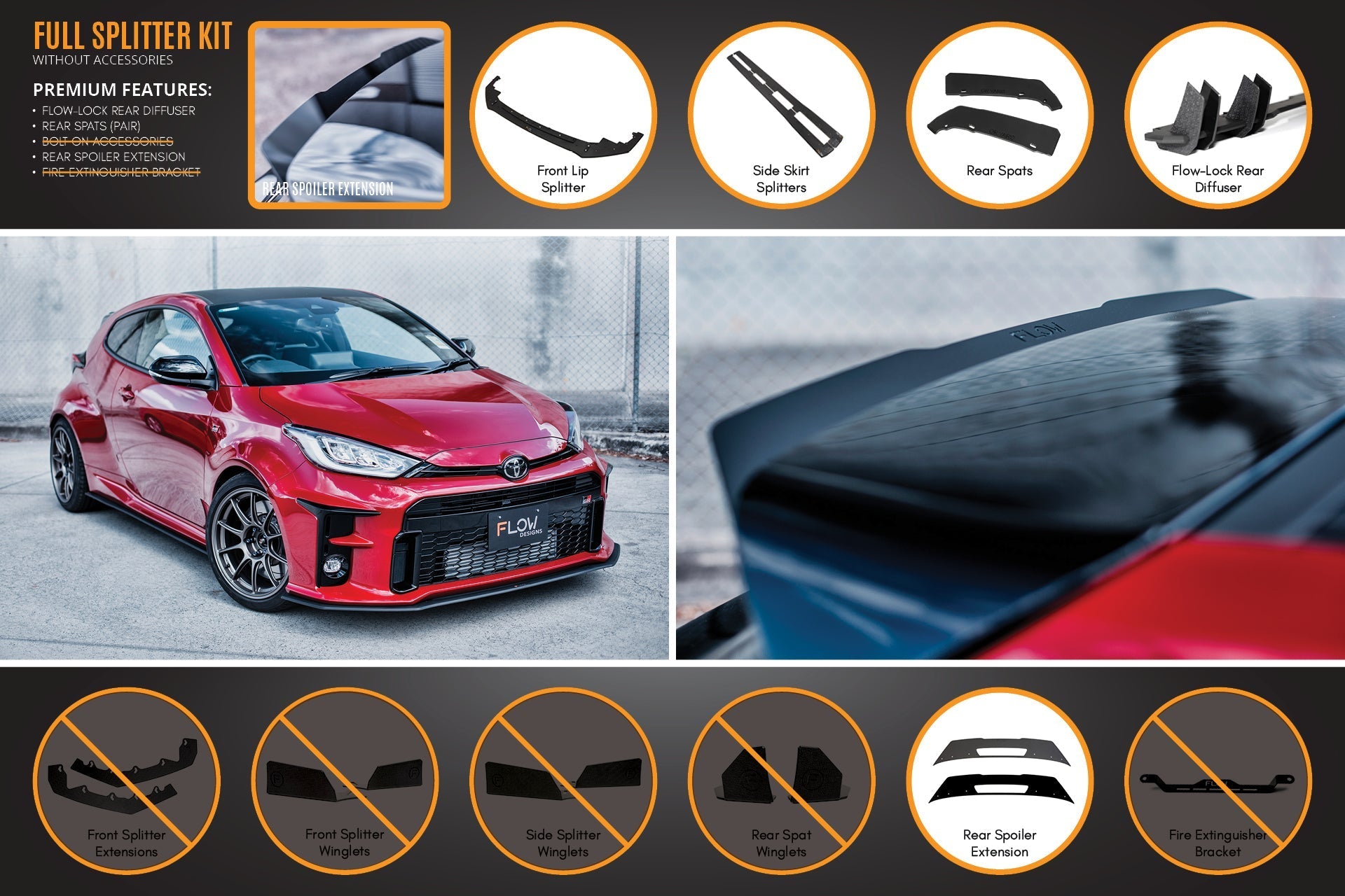 FLOW Designs  Yaris GR Full Lip Splitter Kit With Rear Diffuser - MODE Auto Concepts