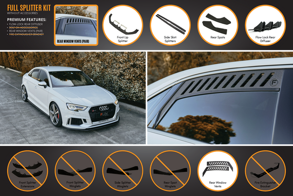 FLOW Designs  RS3 8V Sedan Facelift Full Lip Splitter Set - MODE Auto Concepts