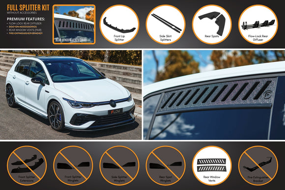 FLOW Designs  MK8 Golf R Full Lip Splitter Set - MODE Auto Concepts