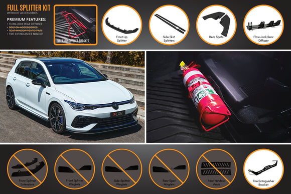 FLOW Designs  MK8 Golf R Full Lip Splitter Set - MODE Auto Concepts