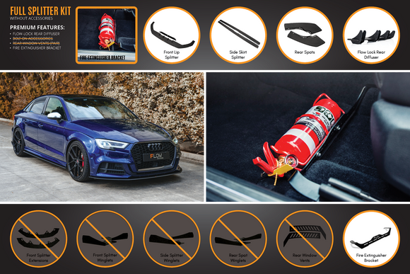 FLOW Designs  S3 8V Sedan Facelift Full Lip Splitter Set - MODE Auto Concepts