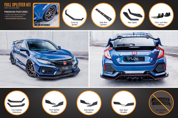 FLOW Designs  FK8 Civic Type R Full Lip Splitter Set - MODE Auto Concepts