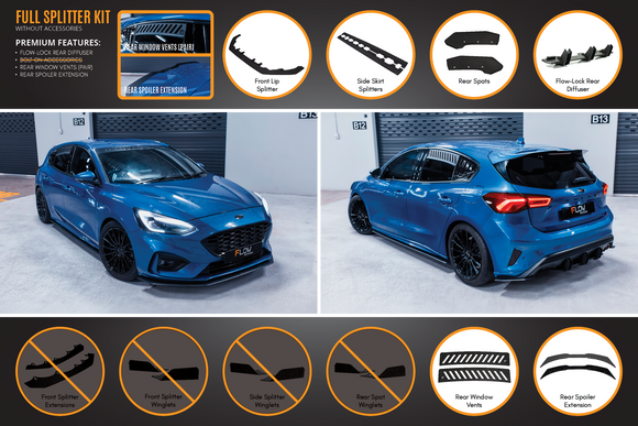 FLOW Designs  MK4 Focus ST-Line Full Lip Splitter Set - MODE Auto Concepts
