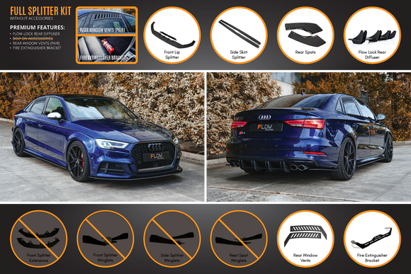 FLOW Designs  S3 8V Sedan Facelift Full Lip Splitter Set - MODE Auto Concepts