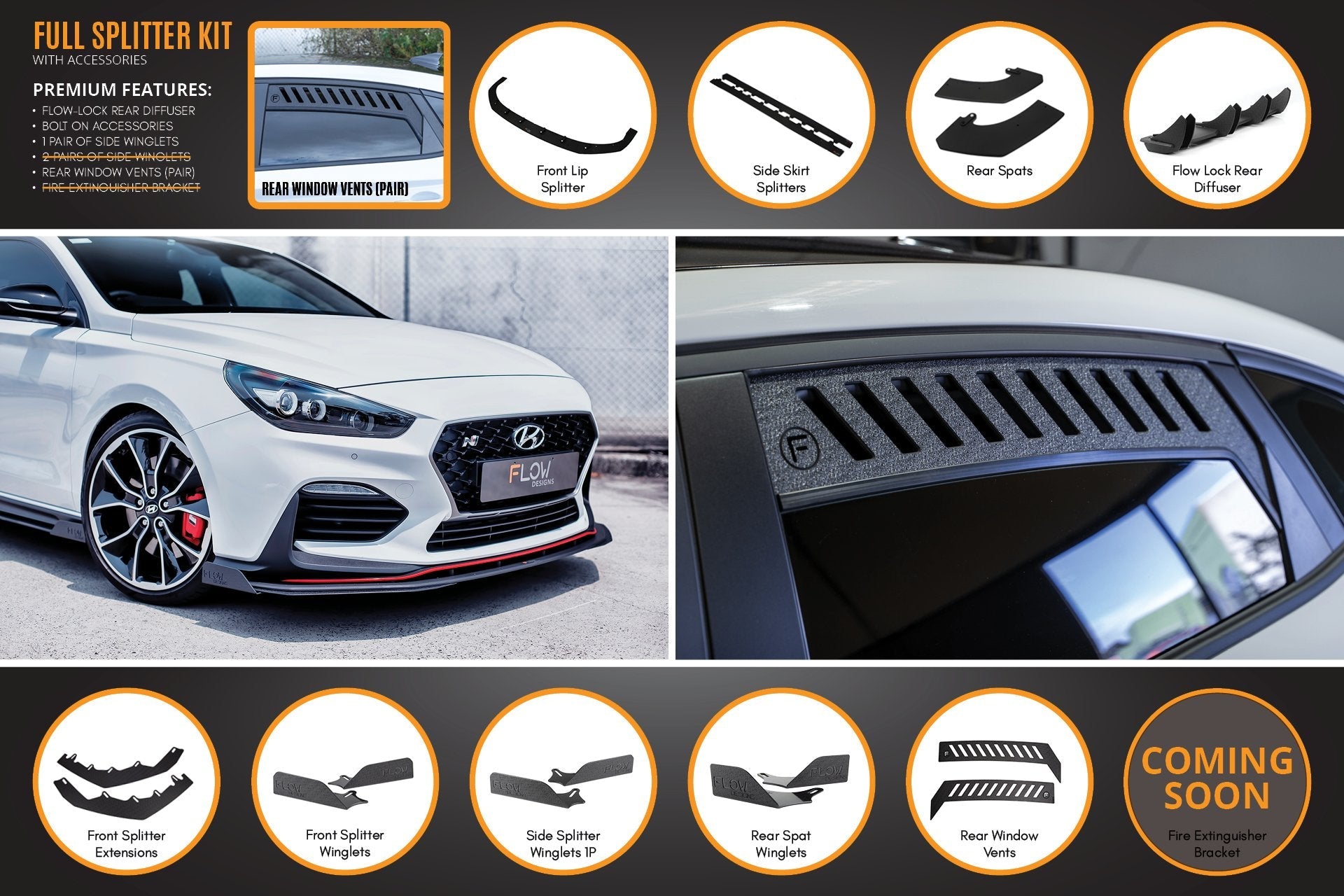 FLOW Designs  i30N Fastback PD Full Lip Splitter Set - MODE Auto Concepts
