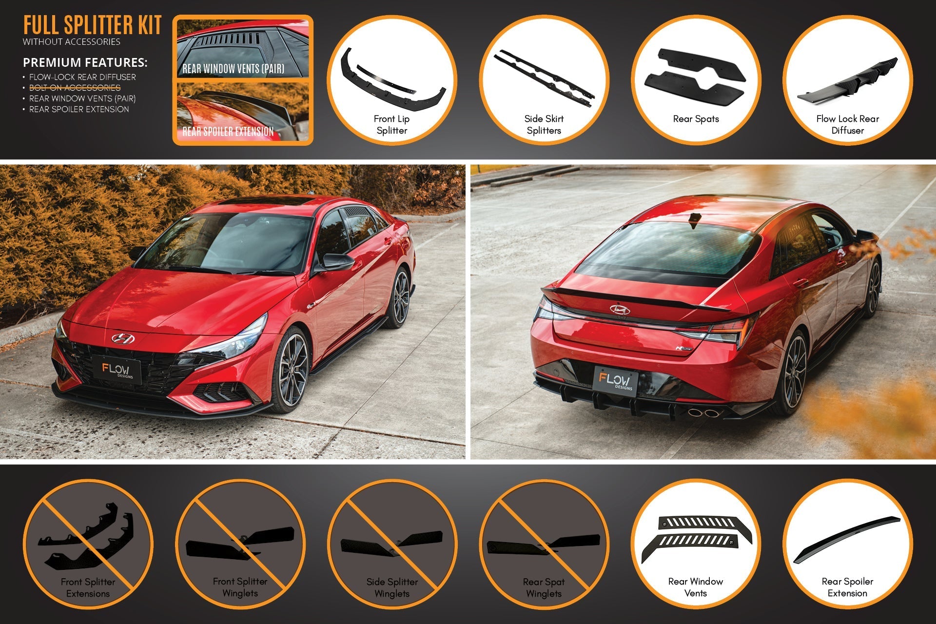 FLOW Designs  CN7 i30 N Line Sedan 2020 - 2022 Full Lip Splitter Set - MODE Auto Concepts