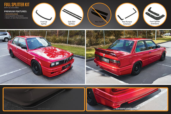 FLOW Designs  E30 M-Tech 2 Full Lip Splitter Set - MODE Auto Concepts