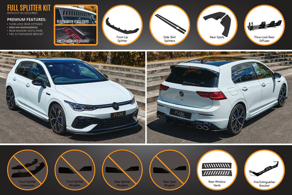 FLOW Designs  MK8 Golf R Full Lip Splitter Set - MODE Auto Concepts