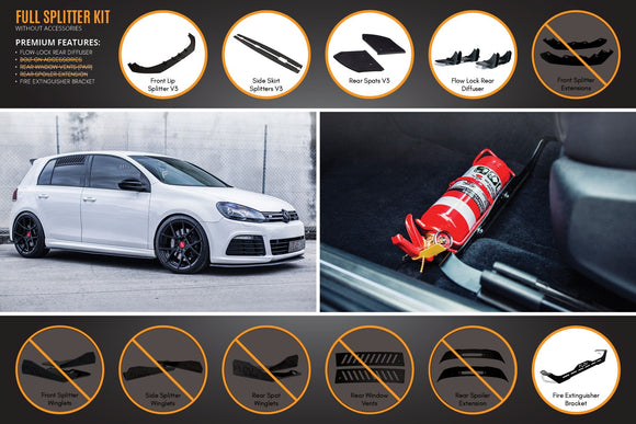 FLOW Designs  MK6 Golf R Full Lip Splitter Set WITHOUT Accessories - MODE Auto Concepts