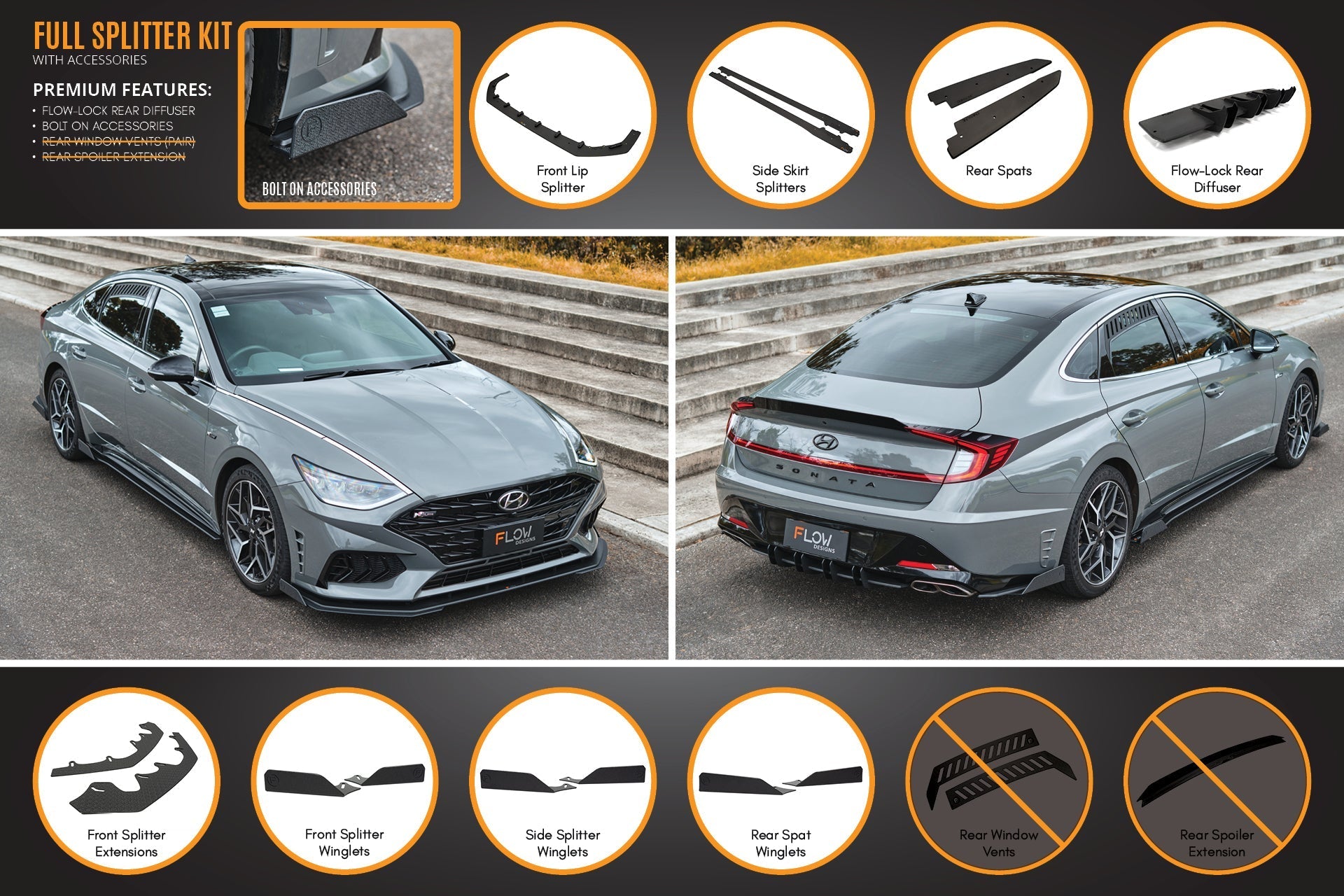 FLOW Designs  DN8 Sonata N Line 2020-2023 Full Lip Splitter Set - MODE Auto Concepts