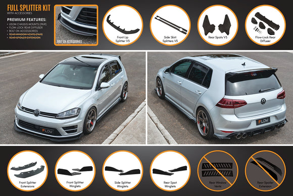 FLOW Designs  MK7 Golf R (USDM) Full Lip Splitter Set - MODE Auto Concepts