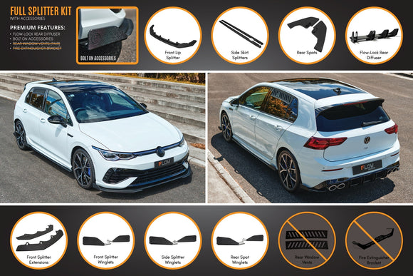 FLOW Designs  MK8 Golf R Full Lip Splitter Set - MODE Auto Concepts