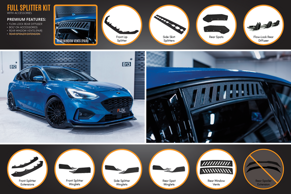 FLOW Designs  MK4 Focus ST-Line Full Lip Splitter Set - MODE Auto Concepts