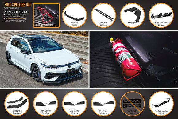 FLOW Designs  MK8 Golf R Full Lip Splitter Set - MODE Auto Concepts