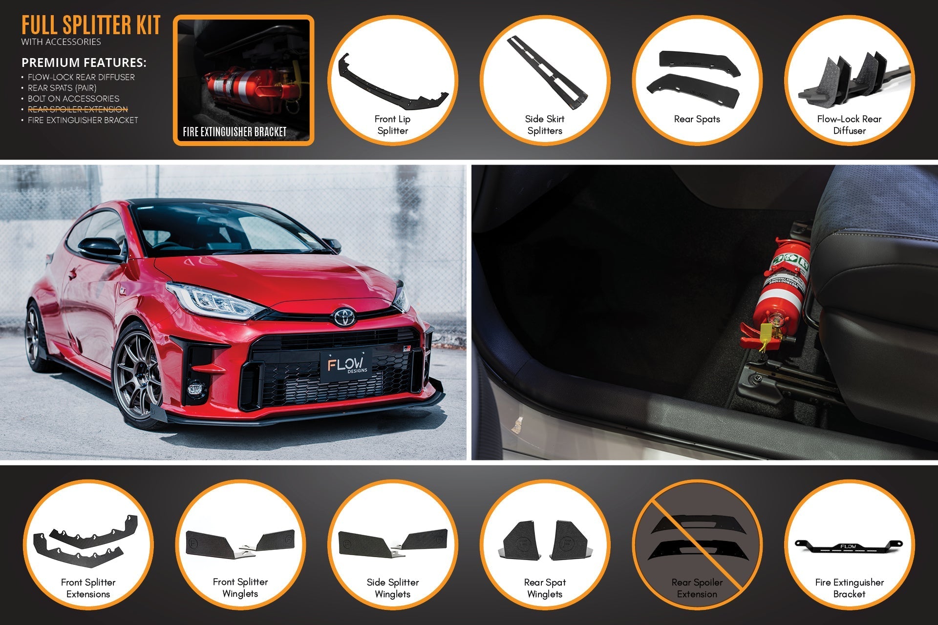 FLOW Designs  Yaris GR Full Lip Splitter Kit With Rear Diffuser - MODE Auto Concepts