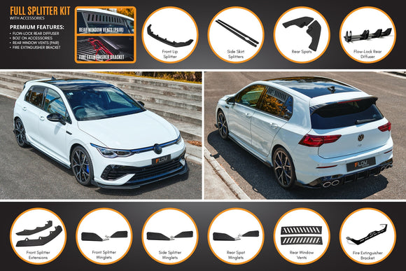 FLOW Designs  MK8 Golf R Full Lip Splitter Set - MODE Auto Concepts