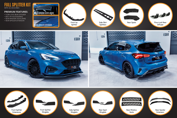FLOW Designs  MK4 Focus ST-Line Full Lip Splitter Set - MODE Auto Concepts