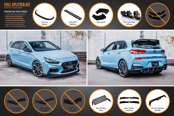 FLOW Designs  i30N Hatch PD (2018-2020) Full Lip Splitter Set - MODE Auto Concepts