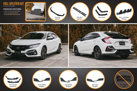 FLOW Designs  FK4/FK7 Civic RS Hatch FL Full Lip Splitter Set - MODE Auto Concepts