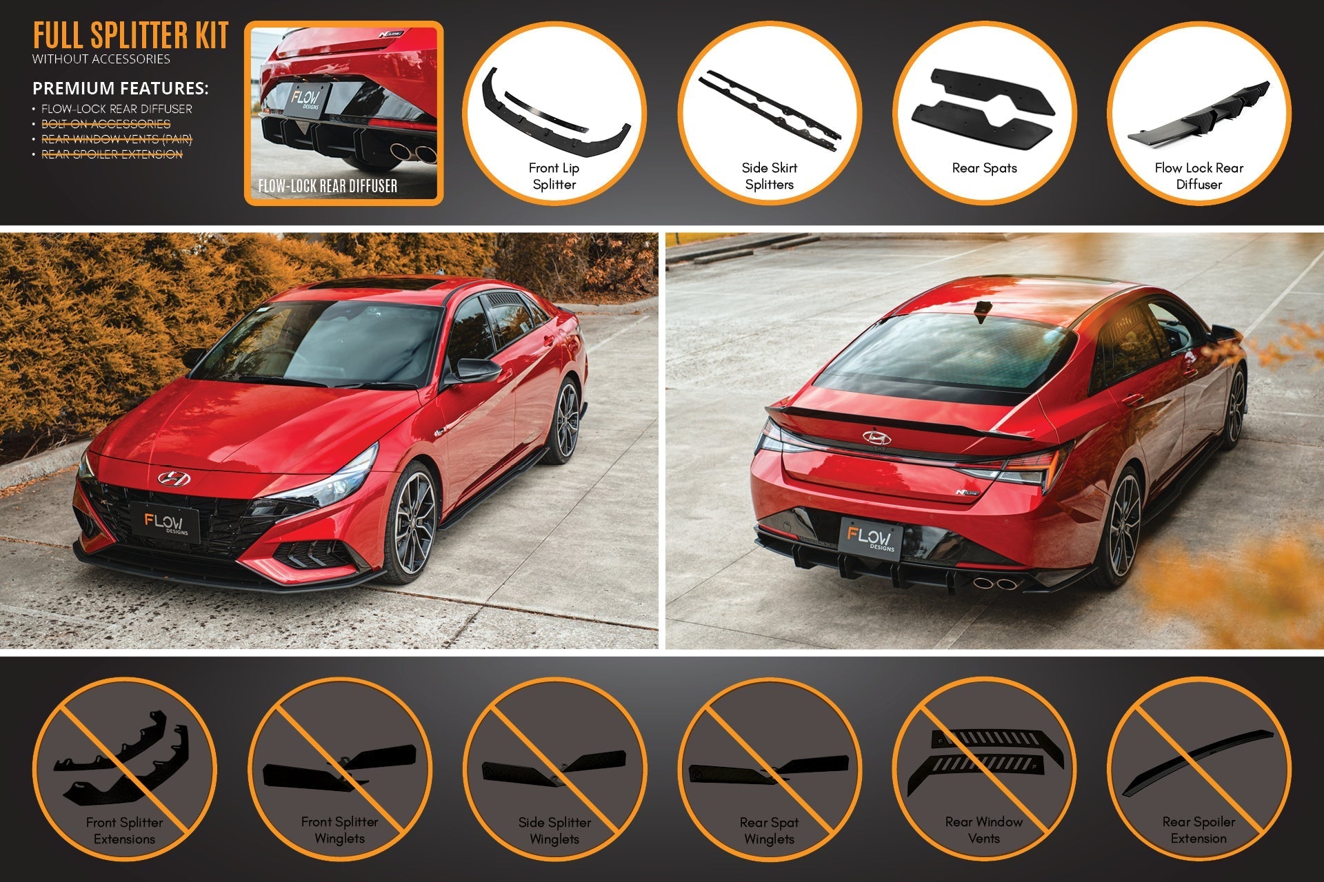 FLOW Designs  CN7 Elantra N Line Sedan 2020 Full Lip Splitter Set - MODE Auto Concepts