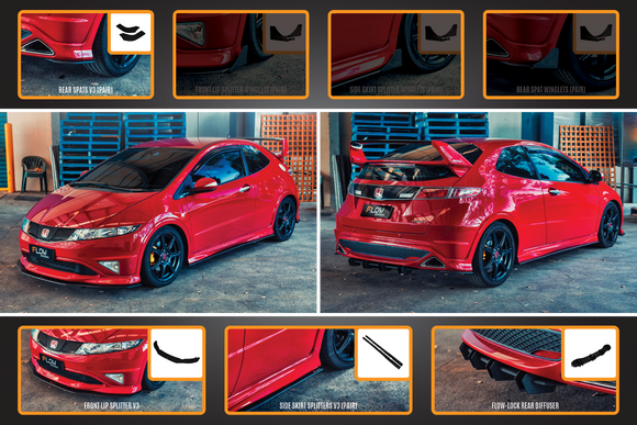 FLOW Designs  FN2 Civic Type R Full Lip Splitter Set - MODE Auto Concepts