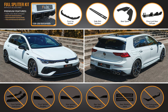 FLOW Designs  MK8 Golf R Full Lip Splitter Set - MODE Auto Concepts