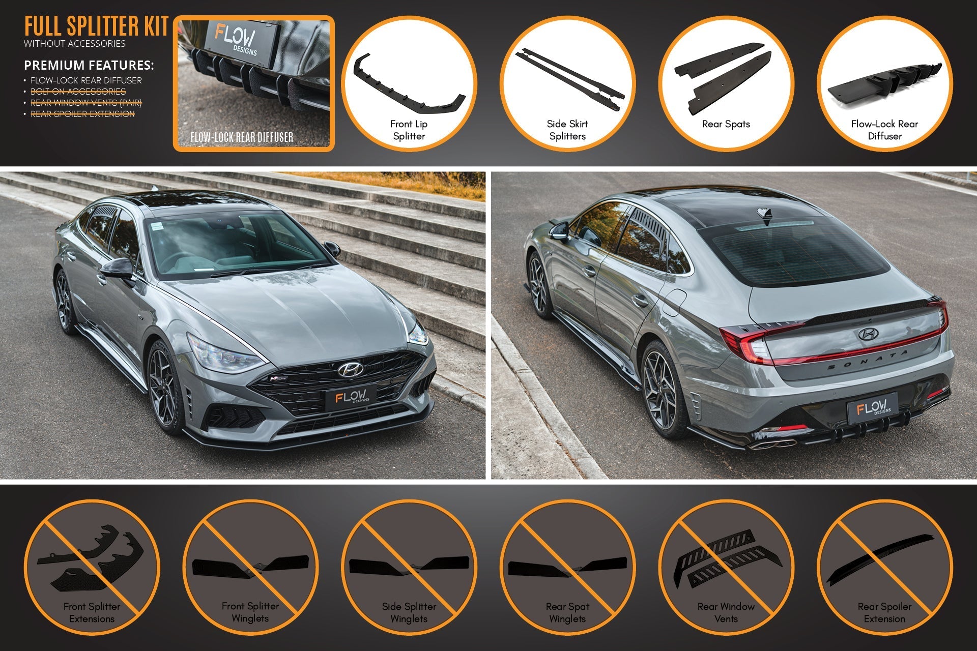 FLOW Designs  DN8 Sonata N Line 2020-2023 Full Lip Splitter Set - MODE Auto Concepts