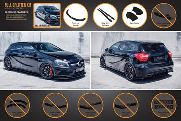 FLOW Designs  A45 AMG W176 (PFL) Full Lip Splitter Set - MODE Auto Concepts