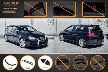FLOW Designs  MK5 Golf R32 Full Lip Splitter Set - MODE Auto Concepts