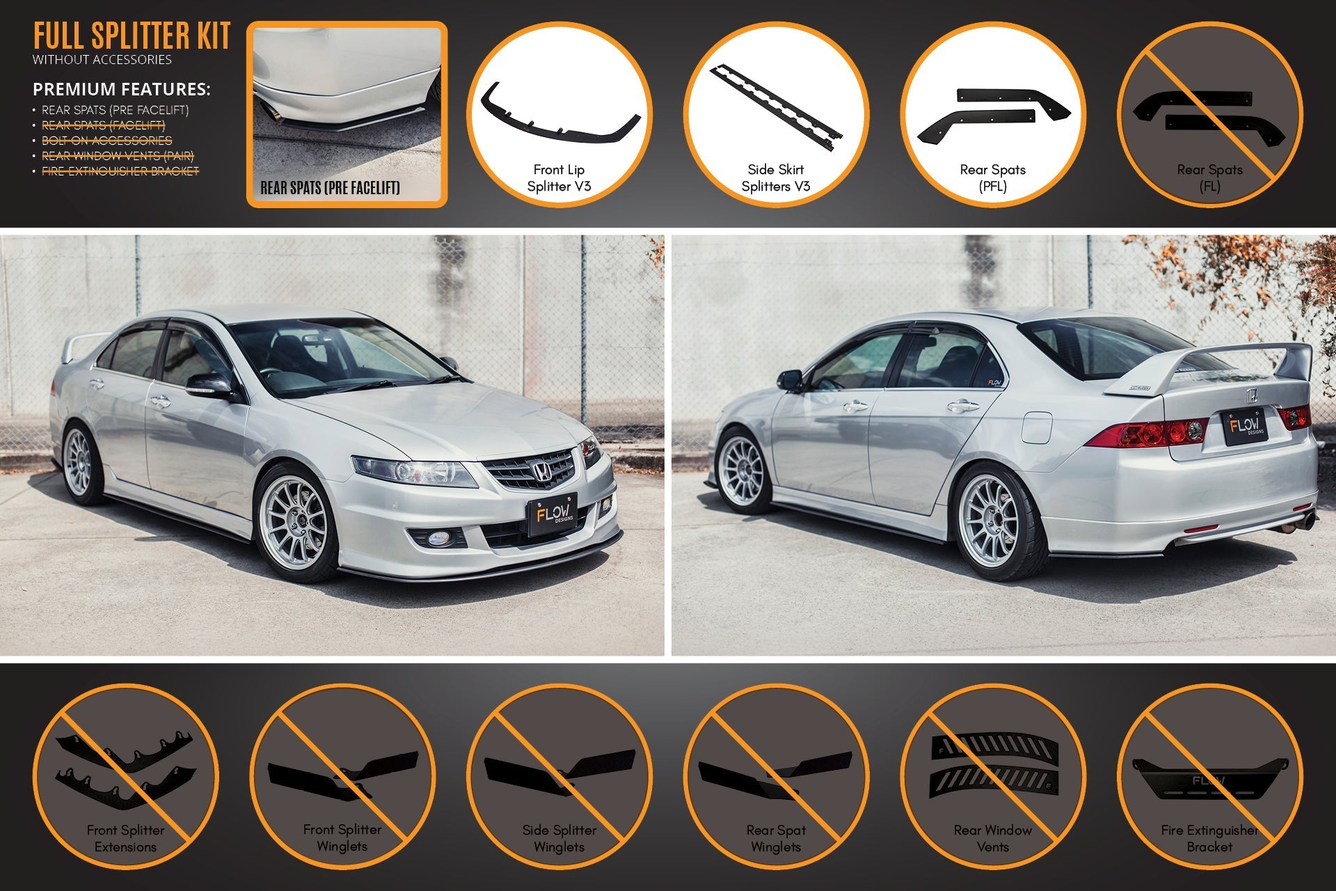 FLOW Designs  Honda Accord Euro FACELIFT CL7/CL9 Full Lip Splitter Set - MODE Auto Concepts