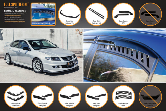 FLOW Designs  Honda Accord Euro PRE-FACELIFT CL7/CL9 Full Lip Splitter Set - MODE Auto Concepts