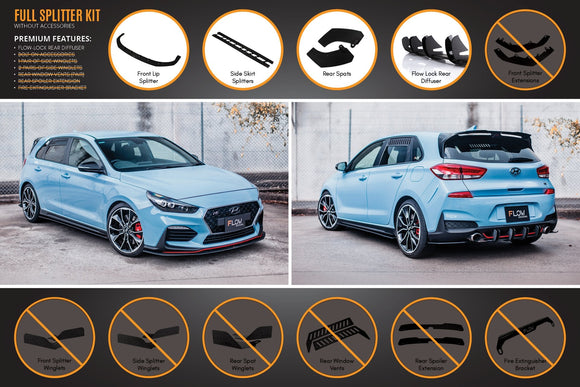 FLOW Designs  i30N Hatch PD (2018-2020) Full Lip Splitter Set - MODE Auto Concepts