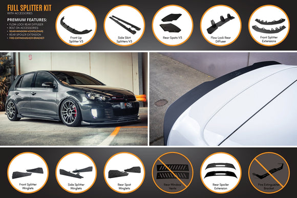 FLOW Designs  MK6 Golf GTI Full Lip Splitter Set - MODE Auto Concepts