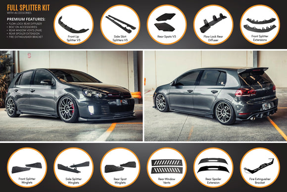 FLOW Designs  MK6 Golf GTI Full Lip Splitter Set - MODE Auto Concepts