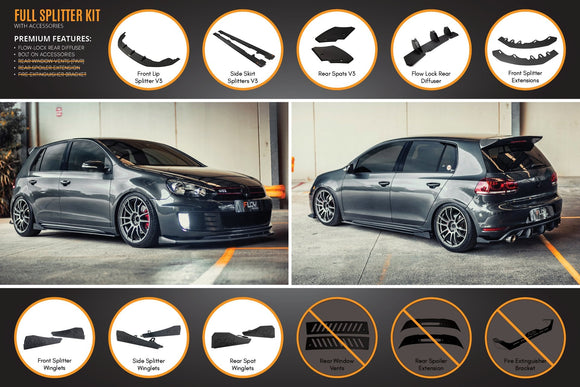 FLOW Designs  MK6 Golf GTI Full Lip Splitter Set - MODE Auto Concepts