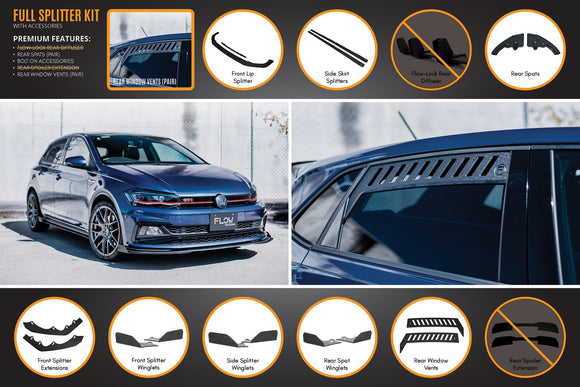 FLOW Designs  AW Polo GTI Full Splitter Set - MODE Auto Concepts