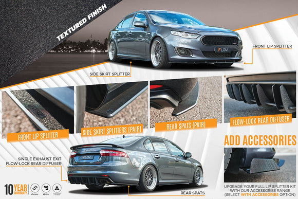 FLOW Designs  Falcon FGX Full Lip Splitter Set (TEXTURED BLACK) - MODE Auto Concepts