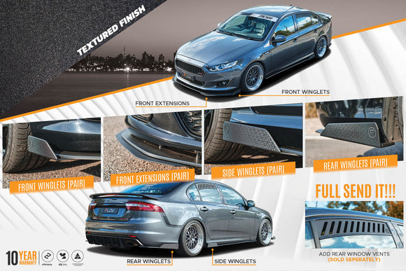 FLOW Designs  Falcon FGX Full Lip Splitter Set (TEXTURED BLACK) - MODE Auto Concepts