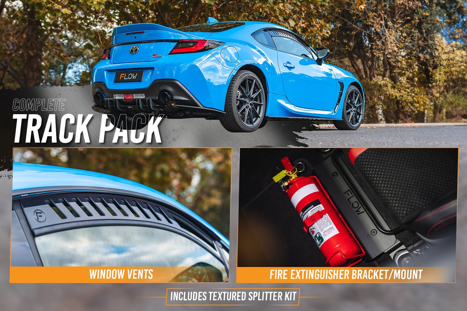 FLOW Designs  GR86 ZN8 Full Lip Splitter Set (TEXTURED BLACK) - MODE Auto Concepts