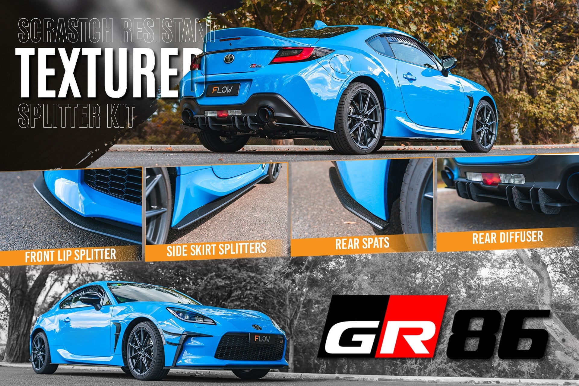 FLOW Designs  GR86 ZN8 Full Lip Splitter Set (TEXTURED BLACK) - MODE Auto Concepts